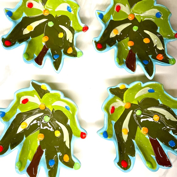 Christmas Brighten the Season Hand Painted Palm Tree set of 4 tidbit bowls NIB. - Picture 2 of 8